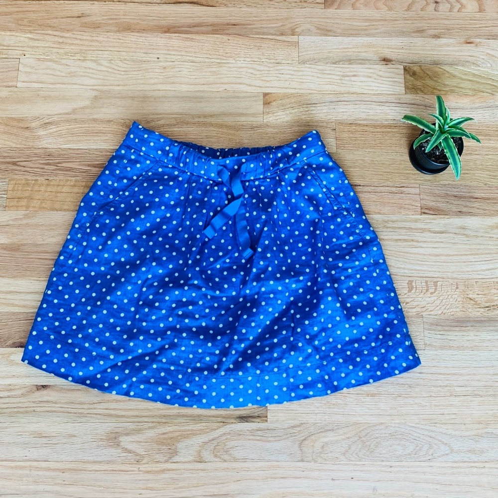 J.Crew Polka Dot Linen Skirt w/Elastic Waist
